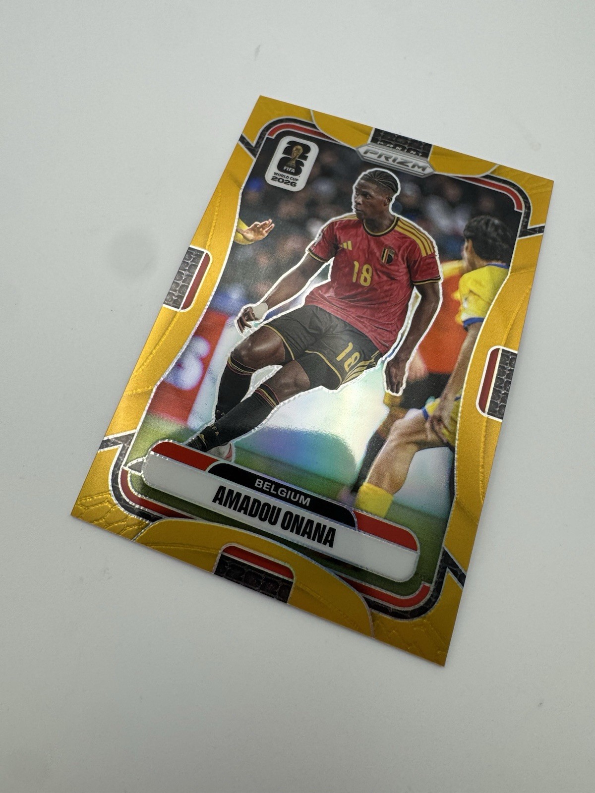 2026 Panini Prizm FIFA World Cup Amadou Onana Gold Prizm #163 /10 Belgium SSP view 3