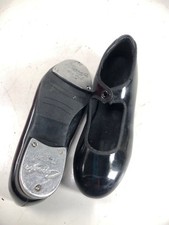 Capezio Girls tap Dance shoes Tele Tone Jr In Shinny Black Size 4 1/2 M N625