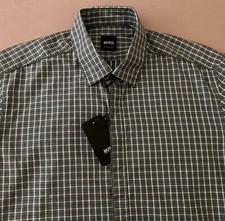 Men's HUGO BOSS Blue Gray Plaid ROBERT Shirt S Small NWT NEW 145 Regular Fit
