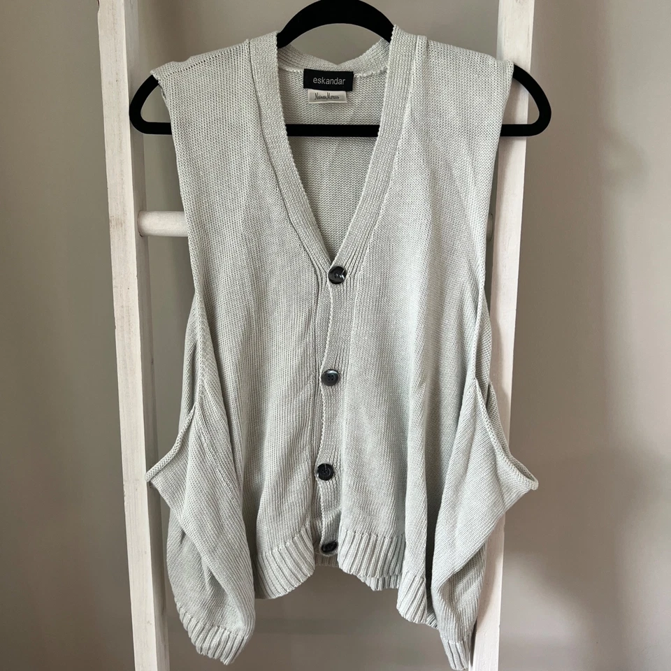 Suéter Chaleco Cárdigan Gris Para Mujer Eskandar 100% Lino O/S Telar a Mano Escocia Foto 4 de 4