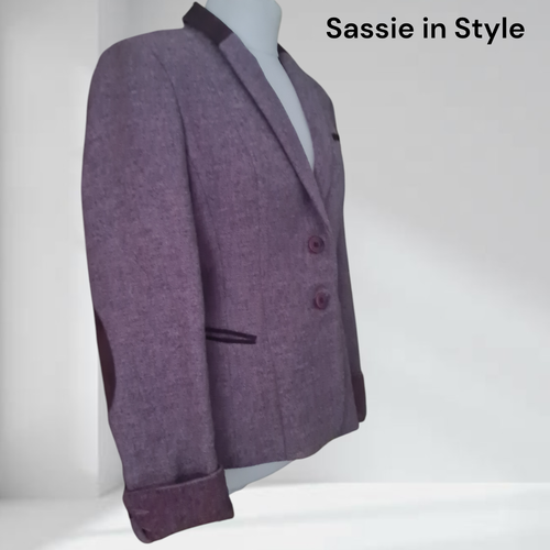 12 GAMEBIRDS TWEED Blazer Purple Jacket Wool Suede Collar Elbow Rare Equestrian - Picture 3 of 7