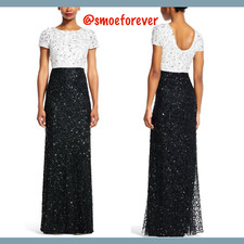 NWT Adrianna Papell Sequin Colorblock Gown in Black/White/Silver [SZ 4 ] #M399