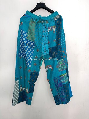 Turquoise Patchwork Harem Pants, Boho Hippie Harem Pants, Wide Leg Bohemian Pant