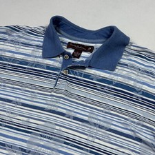 Tommy Bahama Golf Men's Polo Shirt Floral Striped Tencel Cotton Blue Large
