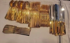 66 Pc Towle Georgian House KIMBERLY Gold Service for 12 Stainless Flatware 18-8