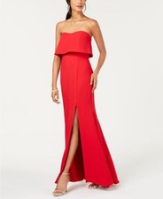 Xscape Women's Red Strapless Popover Full Length Evening Gown Dress Size 0