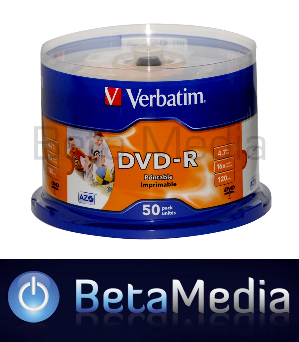 100 x Verbatim blank DVD-R 16x 4.7BG - FULL HUB Wide Printable DVD Discs