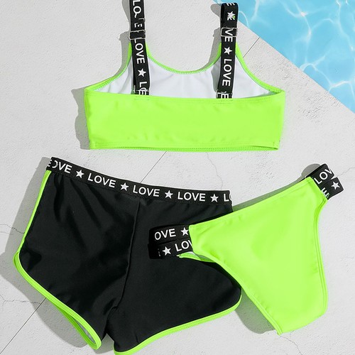Kids Girls Vest Shorts And Bottoms Set Letters Print Bathing Suit Surfing Pool - Picture 9 of 22