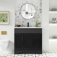30"/36"/48" Bathroom Vanity Set with Drop in Ceramic Sink Top with Wave Lines