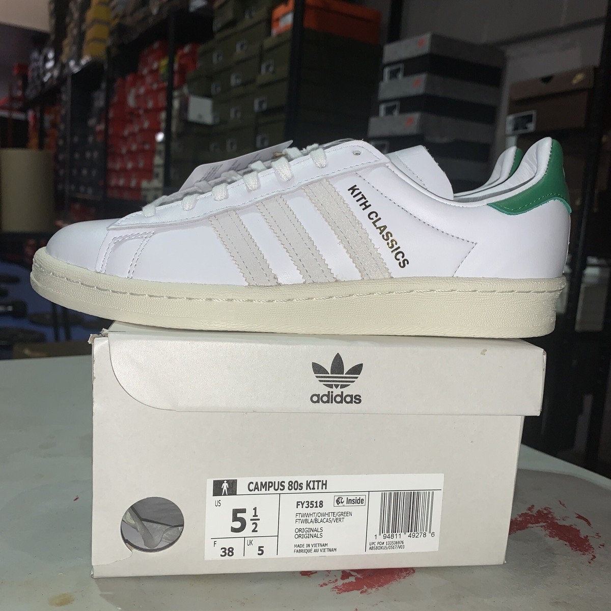 FY3518 KITH adidas Originals Campus 80s White Green (Men's) | eBay