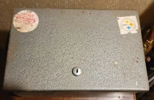 Vintage Grey Steel Asbestos Fire Resist Secure Lock Box With Working Lock & Key