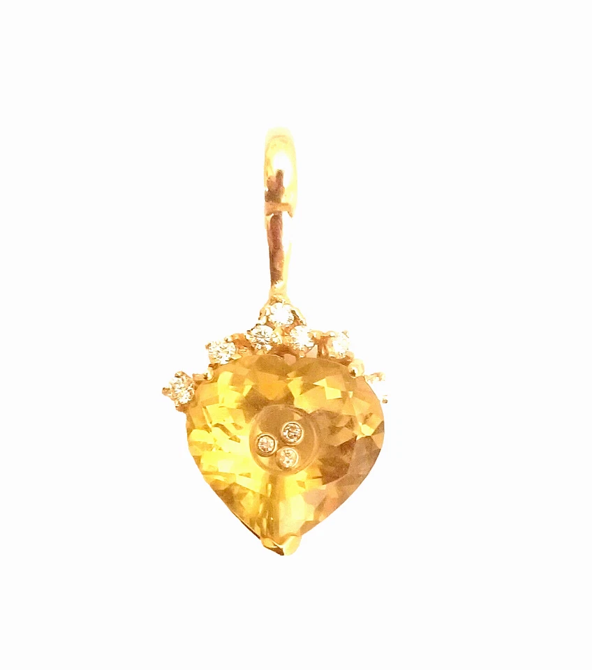 Colgante potenciador de oro amarillo de 14 quilates y corazón de diamantes y cuarzo limón de 15 mm 6,7 g Foto 2 de 4