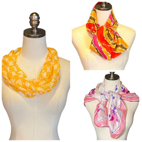Three Vintage Scarves Silk Hand Rolled Japan