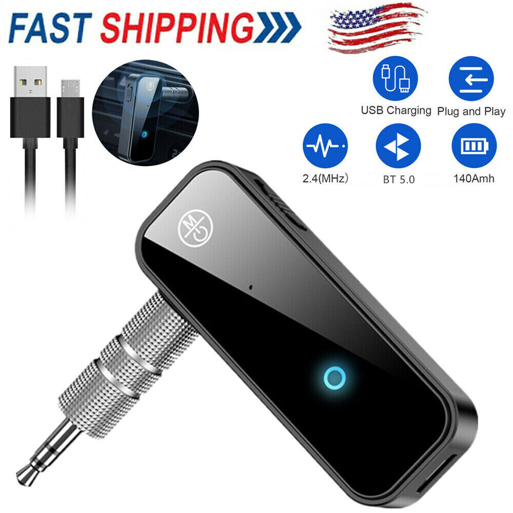 USB Wireless BT 5.0 Transmitter Receiver 2 in 1 Audio Adapter 3.5mm Aux Car I7Q6