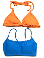2 Wild Fable 1 Orange Striped Textured 1-Blue Wrap Tie Bikini Swim Tops