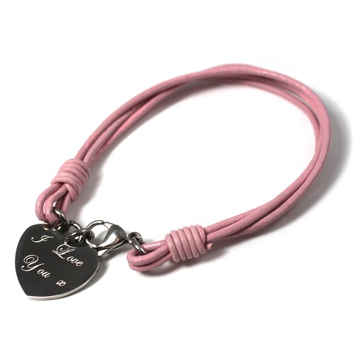 PULSERA BARRA IDENTIDAD ACERO CUERO PERSONALIZADO SEÑORA CON ENCANTO GRABADO regalo - Imagen 23 de 25