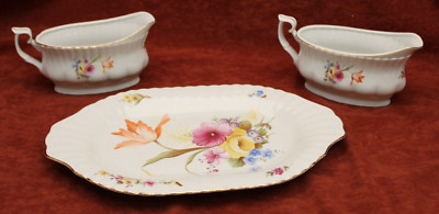 Blumen Bayreuth Gloria Royal Pozellan Servierplatte, 2x Saucier,D2.18.4