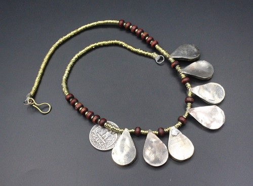 Afghan Alpaka Green Enamel necklace, Belly Dance Tribal Necklace, Kuchi Necklace - Picture 4 of 8