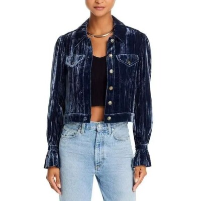 Cinq a Sept Women's Blue Crushed Velvet Jacket Size Medium