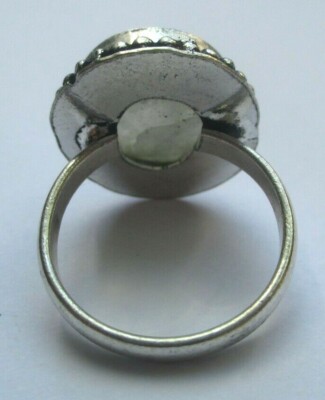 Bague Plaqué Argent Avec Pierre De Lune Naturelle - Taille 53 - Style Vintage - Occasion Parfait état