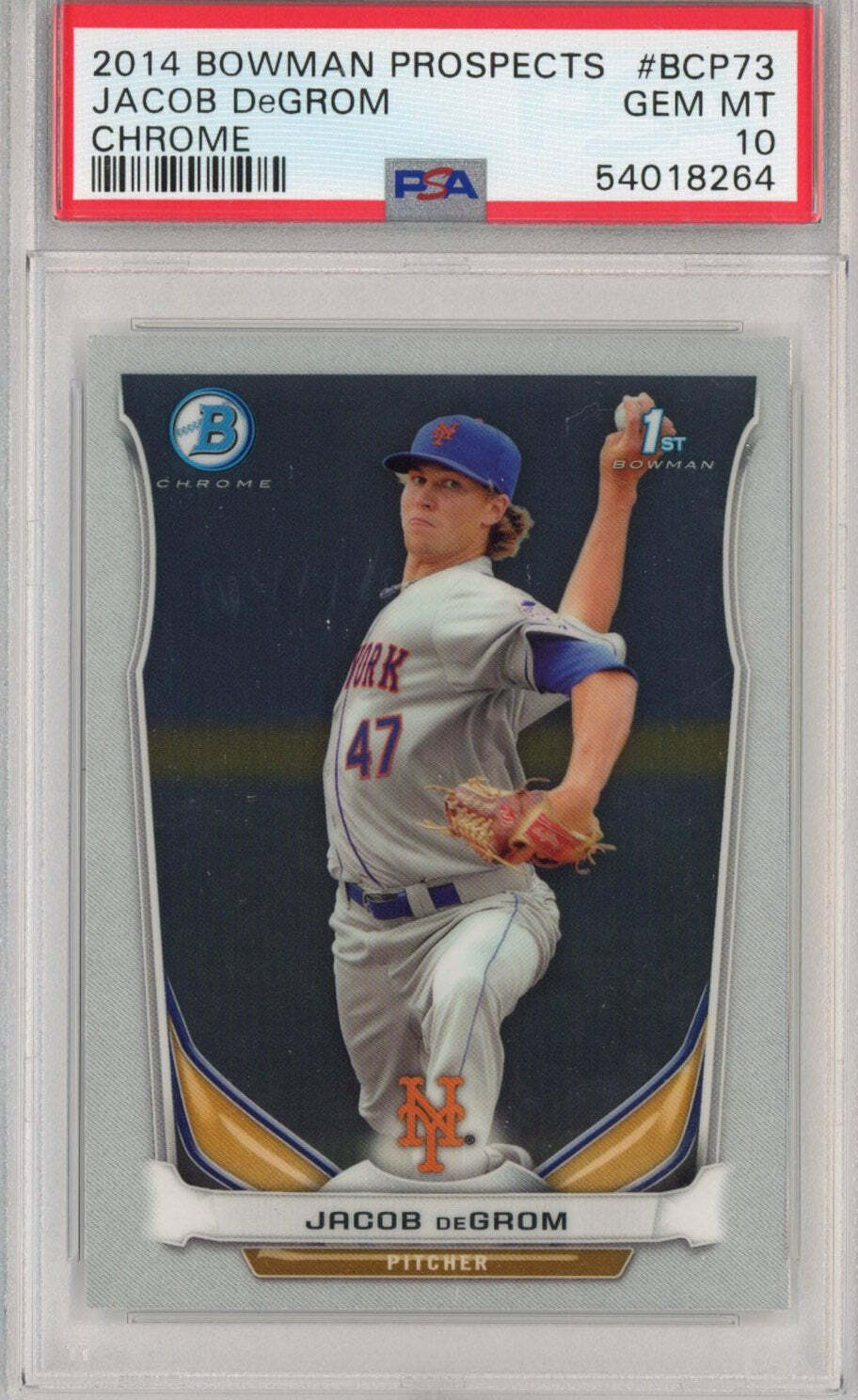 Graded 2014 Bowman Chrome Prospects Jacob DeGrom #BCP73 Rookie Card PSA 10