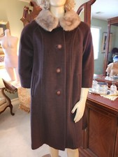 Vtg Presentation M/L Soft Brown Winter Swing Coat Mink Collar USA ILGWU 40 Bust