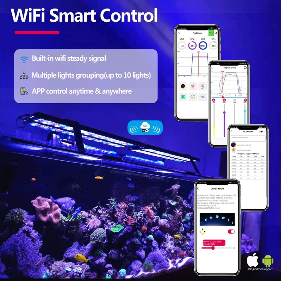 PopBloom WiFi Control Led Aquarium Light For 24" Full Spectrum Reef Coral Tank - Image 3 of 4