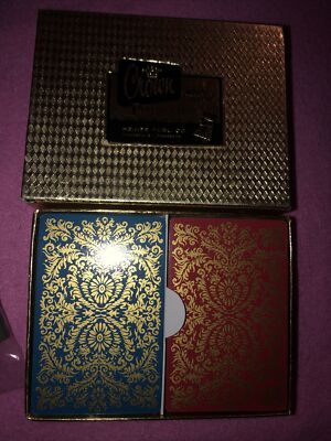 Vtg Playing Cards Double Deck Crown Heines Plastic Coated Blue/Red/gold 1 NEW