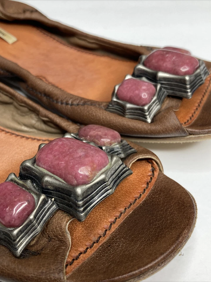 Mujer Talla 36/ US 5 Miu Miu Zapatillas Cuero Navajo Plata Herrajes Foto 4 de 4