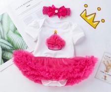 12 months Dress Headband First Birthday Outfit 3 pieces New Pink Baby