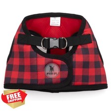 WORTHY DOG Large Step-in Harness Red Black Buffalo Plaid Reflective