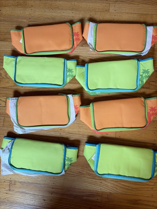8 Total Trader Joe's Striped Mini Insulated Zip-Top Lunch Tote Bag Green Orange