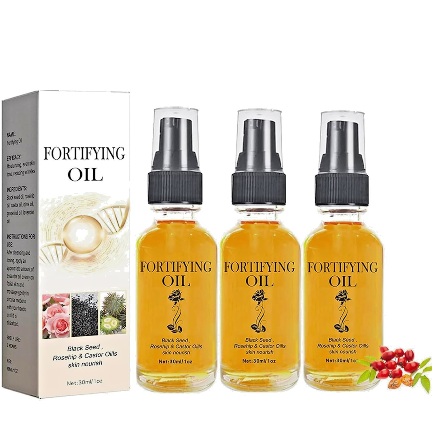 Facial Moist 3Pcs Rosehip Oil, Castor Oil Black Seed Oil Ros