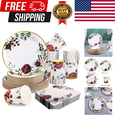 200Pcs Floral Paper Plates and Napkins Party Supplies - Bridal Shower Decorat...
