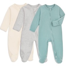 Baby Footie Pajamas with Mitten Cuffs, Double Zipper Infant Cotton clothes Sl...