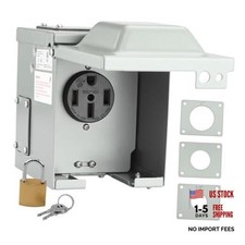 RV/EV 50 Amp 125/250 Volt Power Outlet Box, Waterproof Lockable 50A Grey
