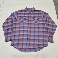 EUC Men's LARGE Dixxon Flannel Co Childhelp Shirt Pink/Purple Plaid Button Up