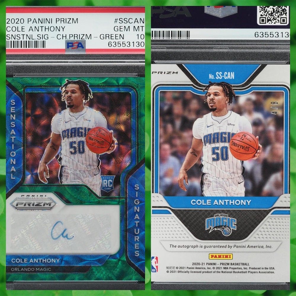 2020 Panini Prizm SS-CAN Cole Anthony SENSTATIONAL GREEN ROOKIE AUTO /8 - PSA 10