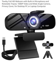 Full HD Webcam with Built-in Microphone and Rotatable Tripod, 1080P Video and...