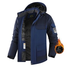 Men's Fleece Lined Winter Jacket Cotton Hooded Coat Windproof Thickened Warm Out