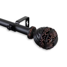 48 In. - 84 In. Telescoping 1 In. Single Curtain Rod Kit in Black with Lanette F