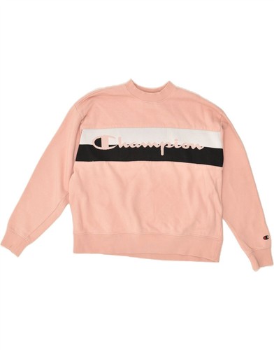 Champion Damen Oversize Grafik Sweatshirt Pullover UK 6 XS rosa gestreift CV11