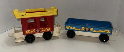Lot Of 2 Vtg F-P Little People Circus Train Blue Lion Car & Monkey Caboose