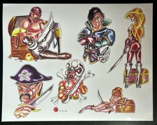 Tattoo Flash - AKJ - 24 Original Vintage Laminated Color Sheets