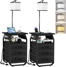 Black Floor Lamp  End Table Set with 3-Color Bulb  Charging Drawers