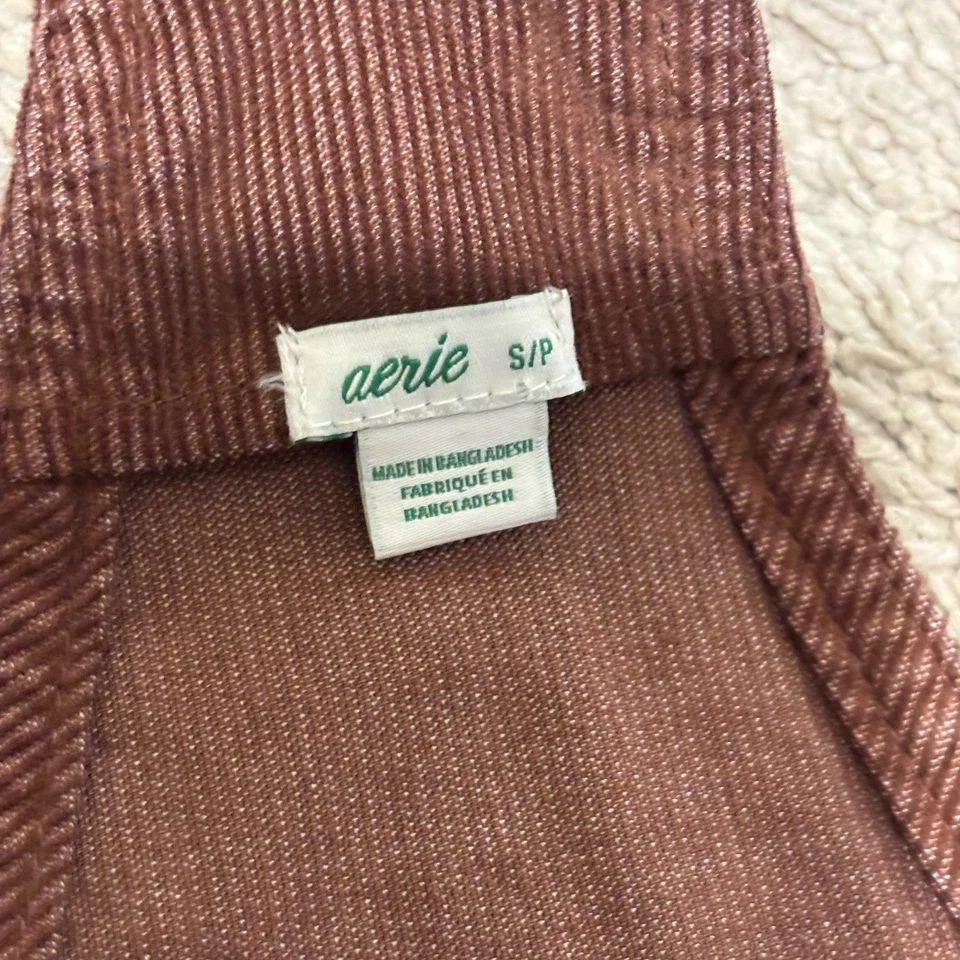 Aerie Corduroy Overalls Women S Brown Wide Leg Crop Workwear Garden Raw Hem - Image 3 of 4