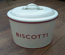 Waitrose Retro 6.75" Metal Oval Biscuit Biscotti Tin Cream Red VGC