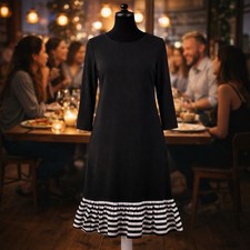 Michael Kors Dress Small Black with Stripped Ruffle Hem Y2K Minimalist