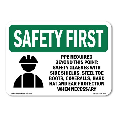 PPE Required Beyond This Point-With Symbol OSHA Safety First Sign Metal Plastic