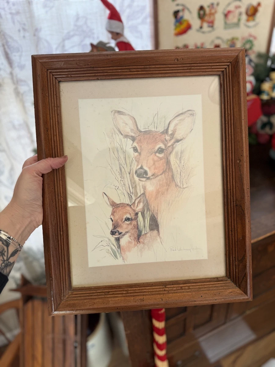Tableau Décoratif Cerf (Stag Deer) Vintage - Impression Sur Toile - Style Moderne Rouge - Neuf